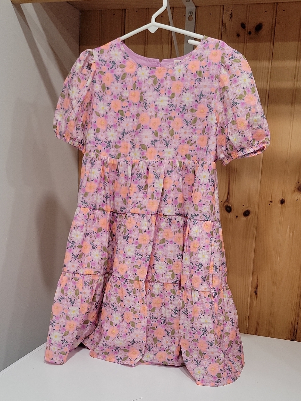 Girls Pink Floral Tiered Dress